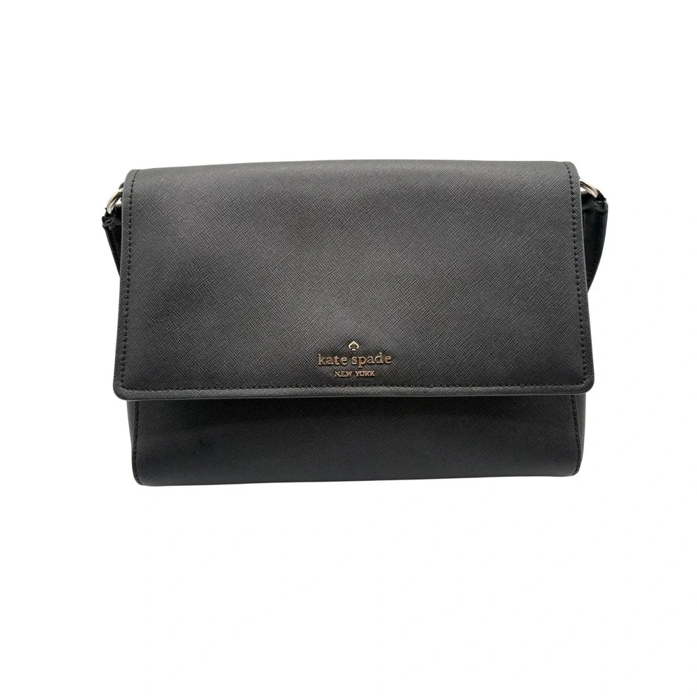 Kate Spade Crossbody Bag Womens Small Black Good Saffiano Leather Flap Purse